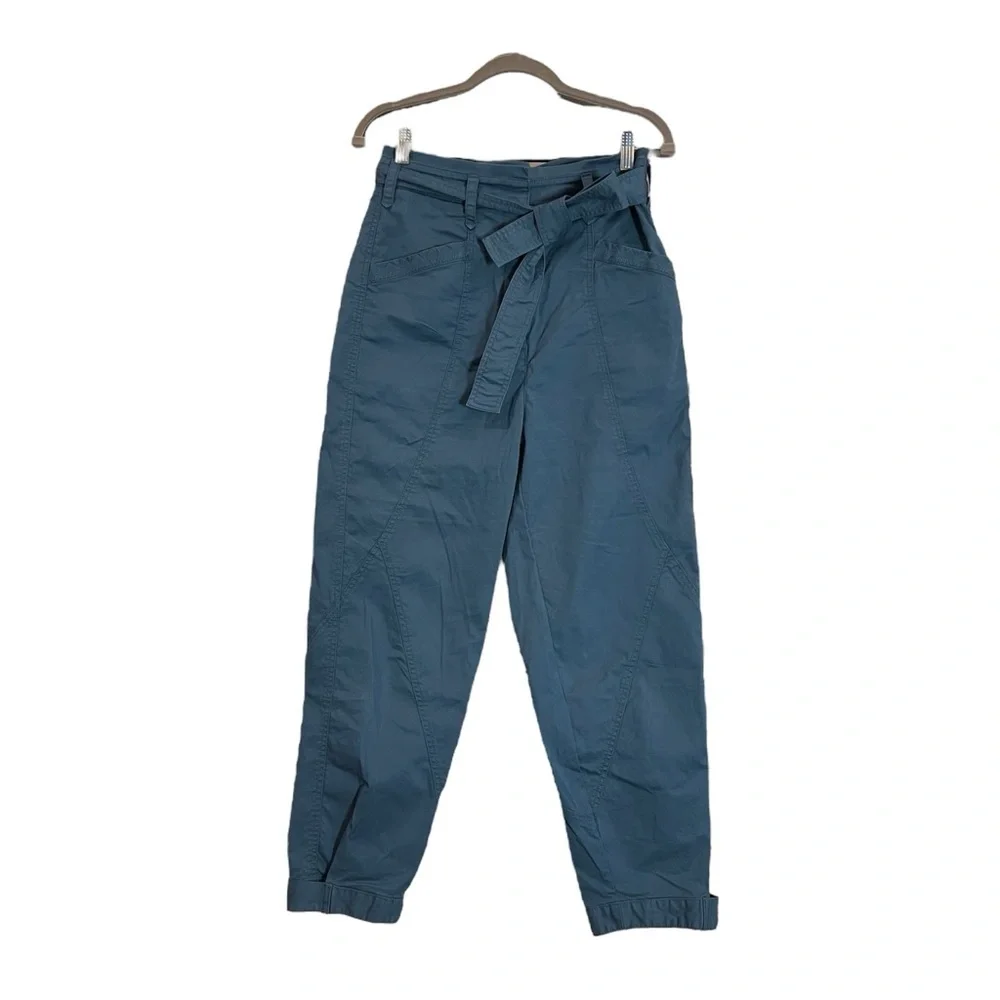 ANTHROPOLOGIE Ellie Belted Utility Pants Embroidered Blue Size 4 - Picture 6 of 16